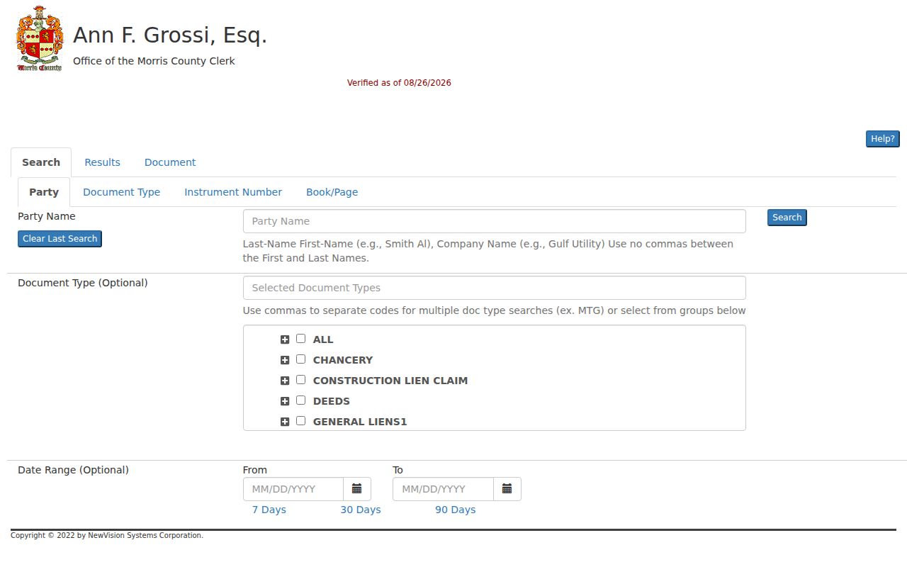 Randolph previous residents deed search with party, parcel, map, document, and book page options
