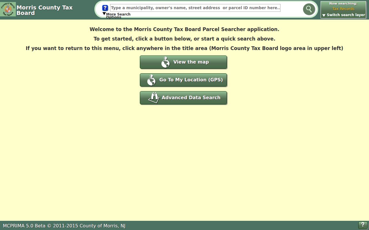 Randolph neighbors search in the Morris GIS Parcel Searcher with parcel and buffer controls