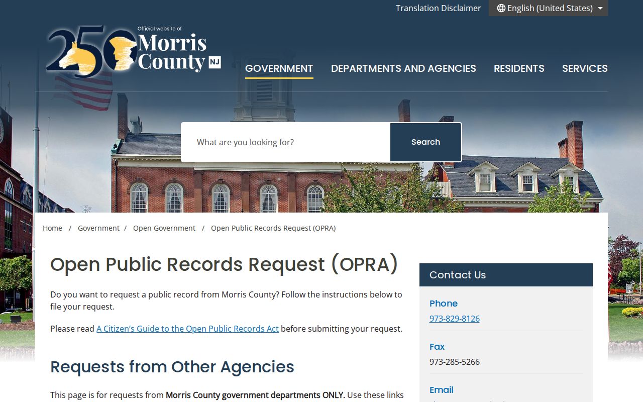 Randolph residents directory Morris County OPRA request route