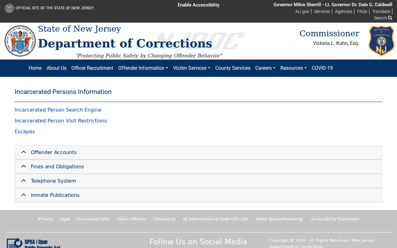 Randolph residents directory official New Jersey corrections search route