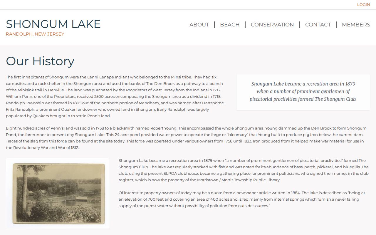 Randolph neighbors community context from the Shongum Lake Property Owners Association history page